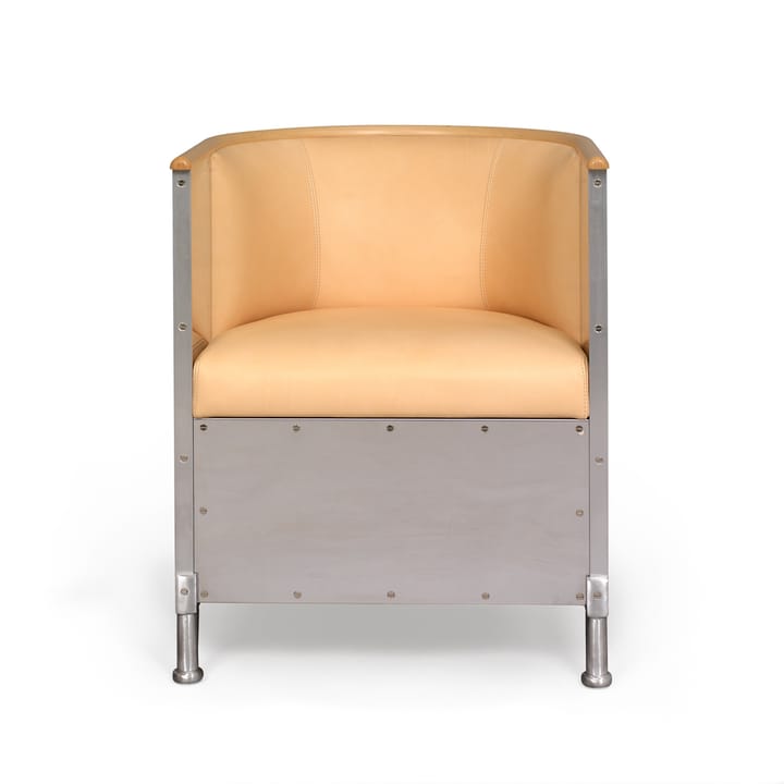 Fotel Aluminium  - Skóra Tärnsjö naturalna - krawędź bukowa - Källemo