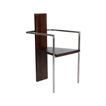 Fotel z podłokietnikami Concrete  - Jesion bejcowany na orzech- surowy stalowy stelaż - Källemo