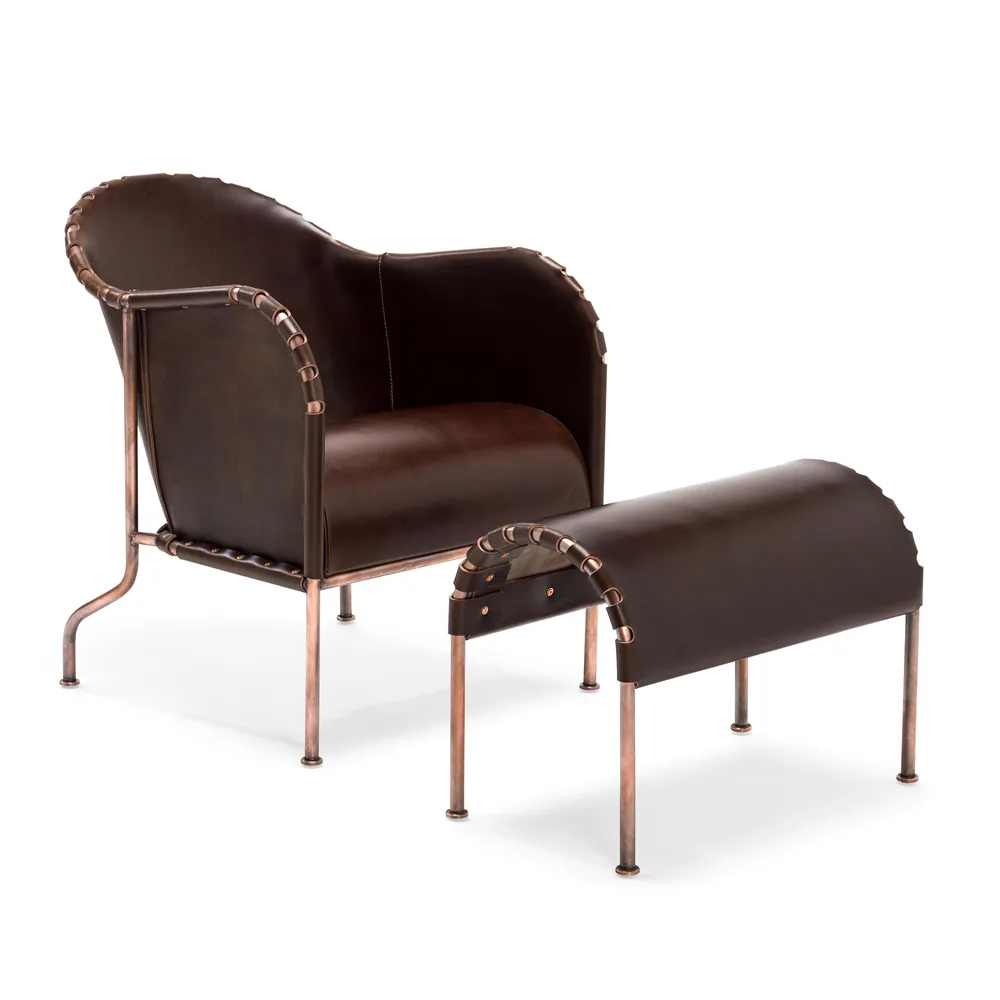 Podnóżek Bruno , Skóra pełnoziarnista ciemny brąz (cigar) – chrom Källemo