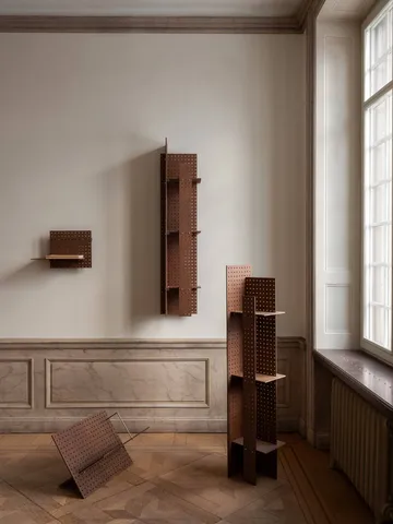 Stojak na książki FF01 The Perforated Furniture - Płyta pilśniowa twarda-orzech, 53x33x54 - Källemo