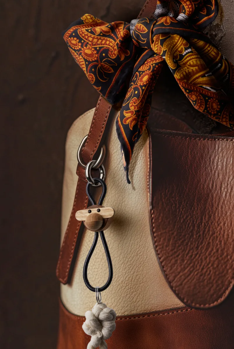 Breloczek Kaj Bojesen, małpka, Teak-limba, czarna skóra Kay Bojesen Denmark