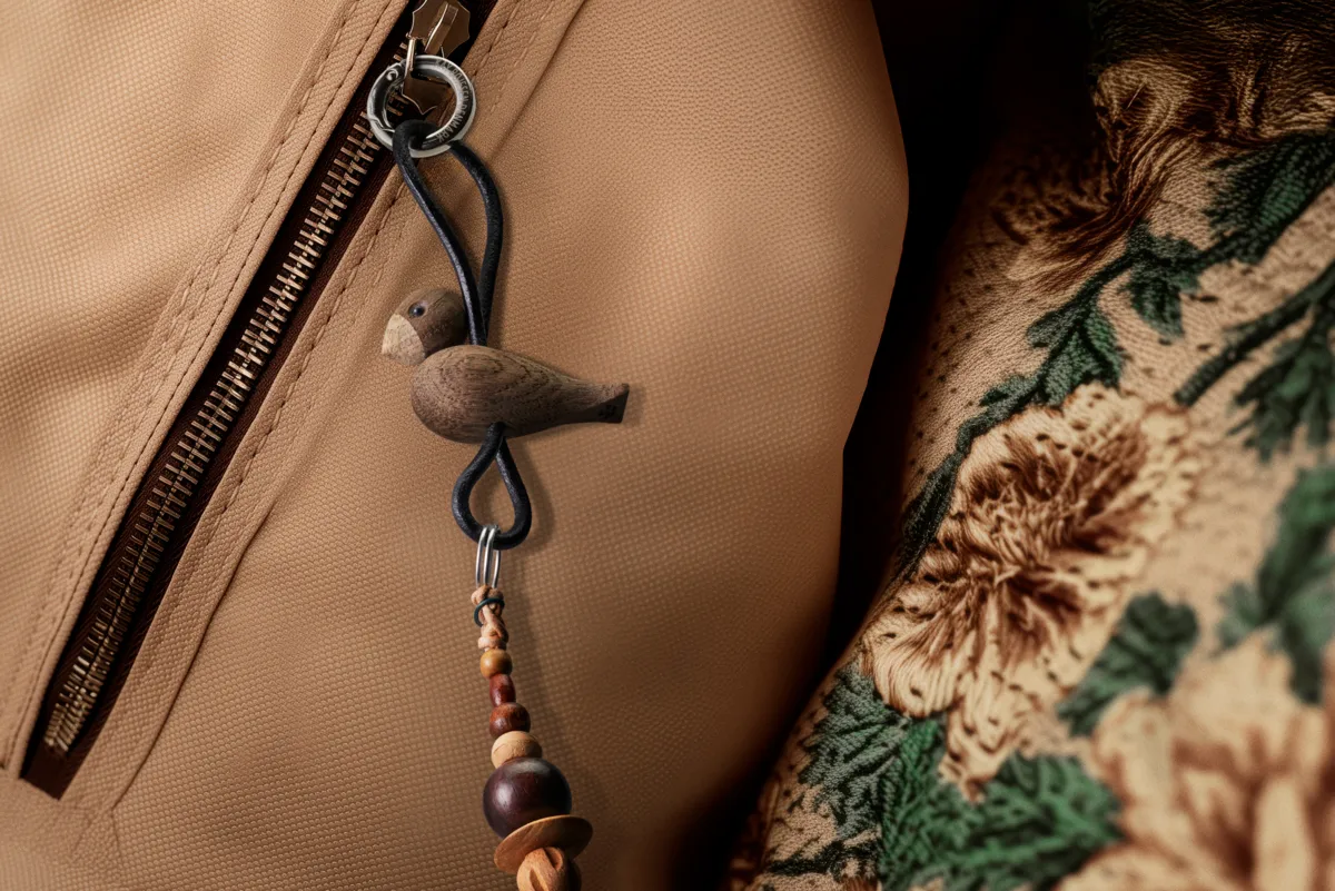 Breloczek Kaj Bojesen, ptak, Dymiony dąb, czarna skóra Kay Bojesen Denmark