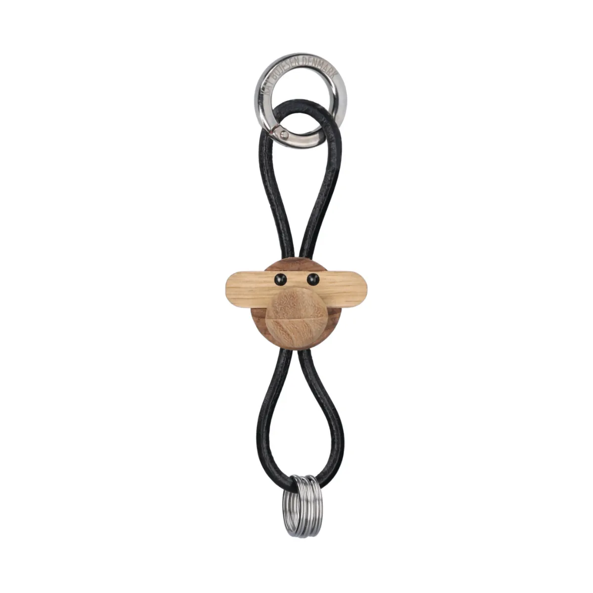 Breloczek Kyj Bojesen, małpka, Teak-limba, czarna skóra Kay Bojesen Denmark