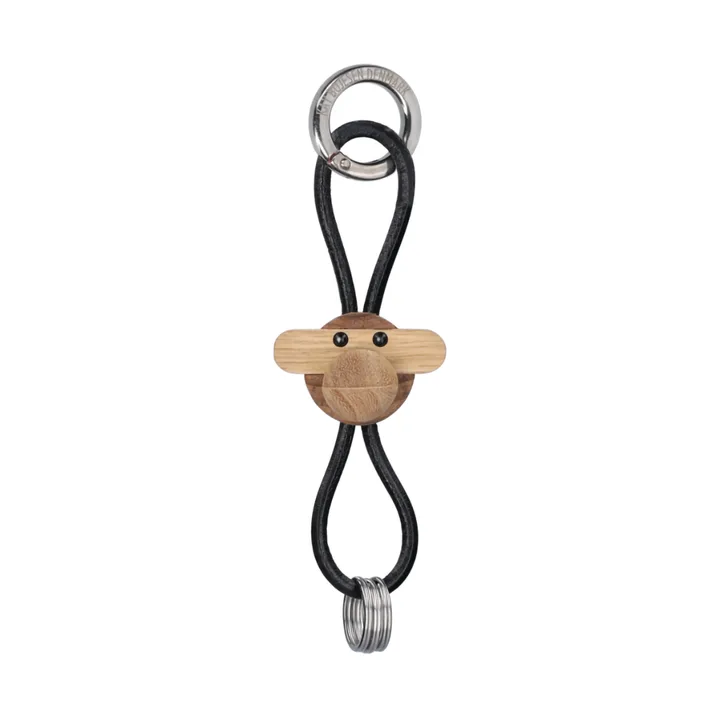 Breloczek Kyj Bojesen, małpka - Teak-limba, czarna skóra - Kay Bojesen Denmark