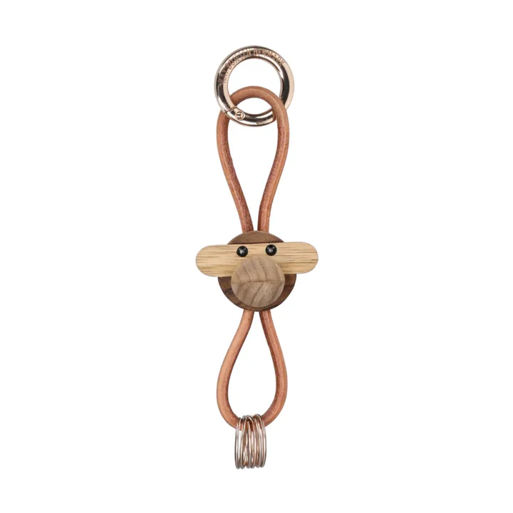 Breloczek Kyj Bojesen, małpka - Teak-limba, naturalna skóra - Kay Bojesen Denmark