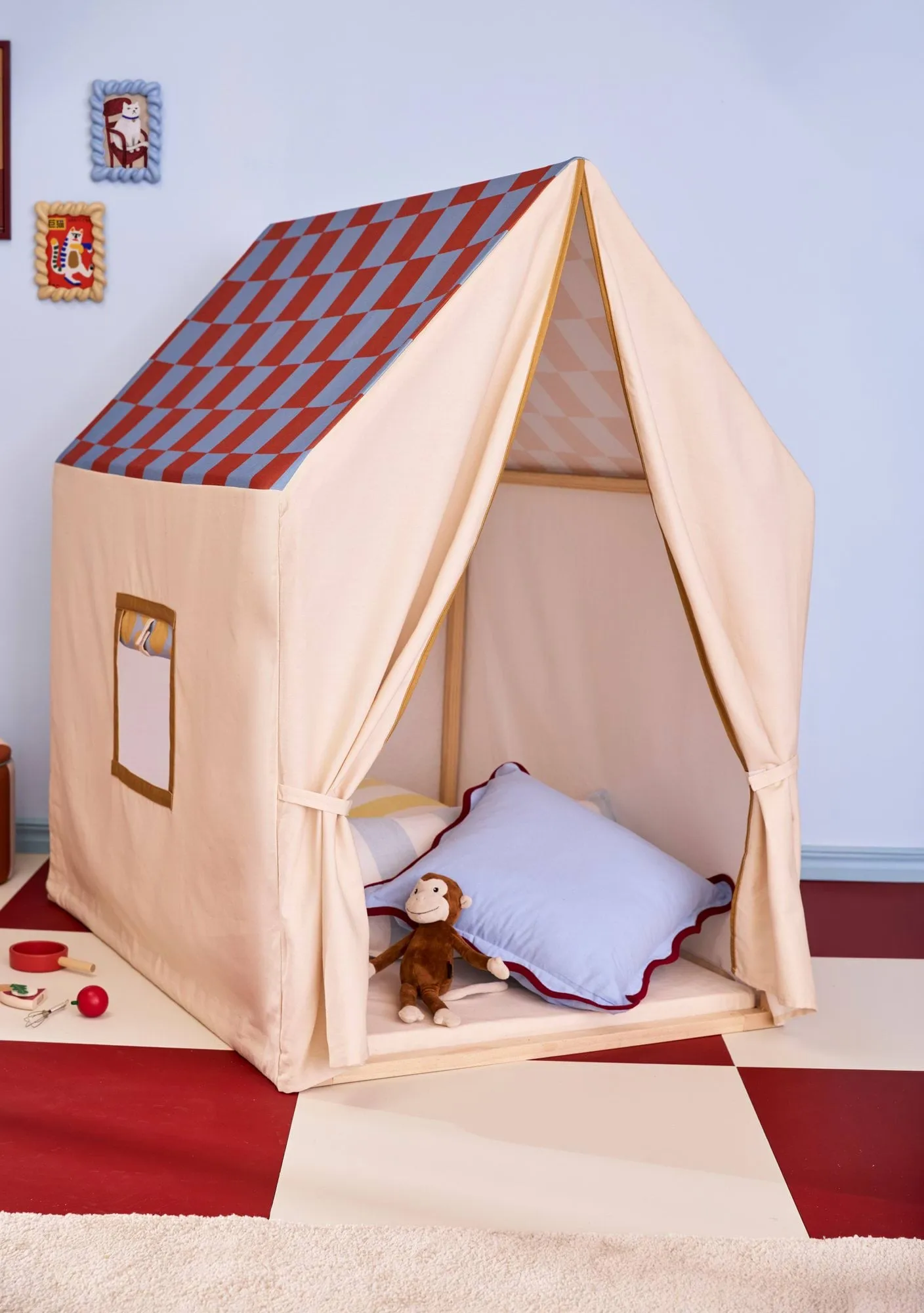 Namiot domek dla dzieci, 110x80x124 cm, Gołębia niebieska kratka Kid's Concept