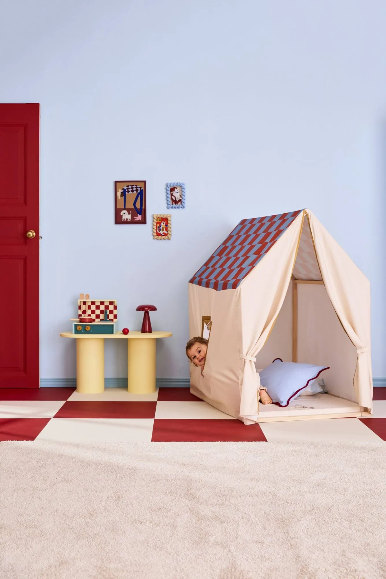 Namiot domek dla dzieci, 110x80x124 cm, Gołębia niebieska kratka Kid's Concept