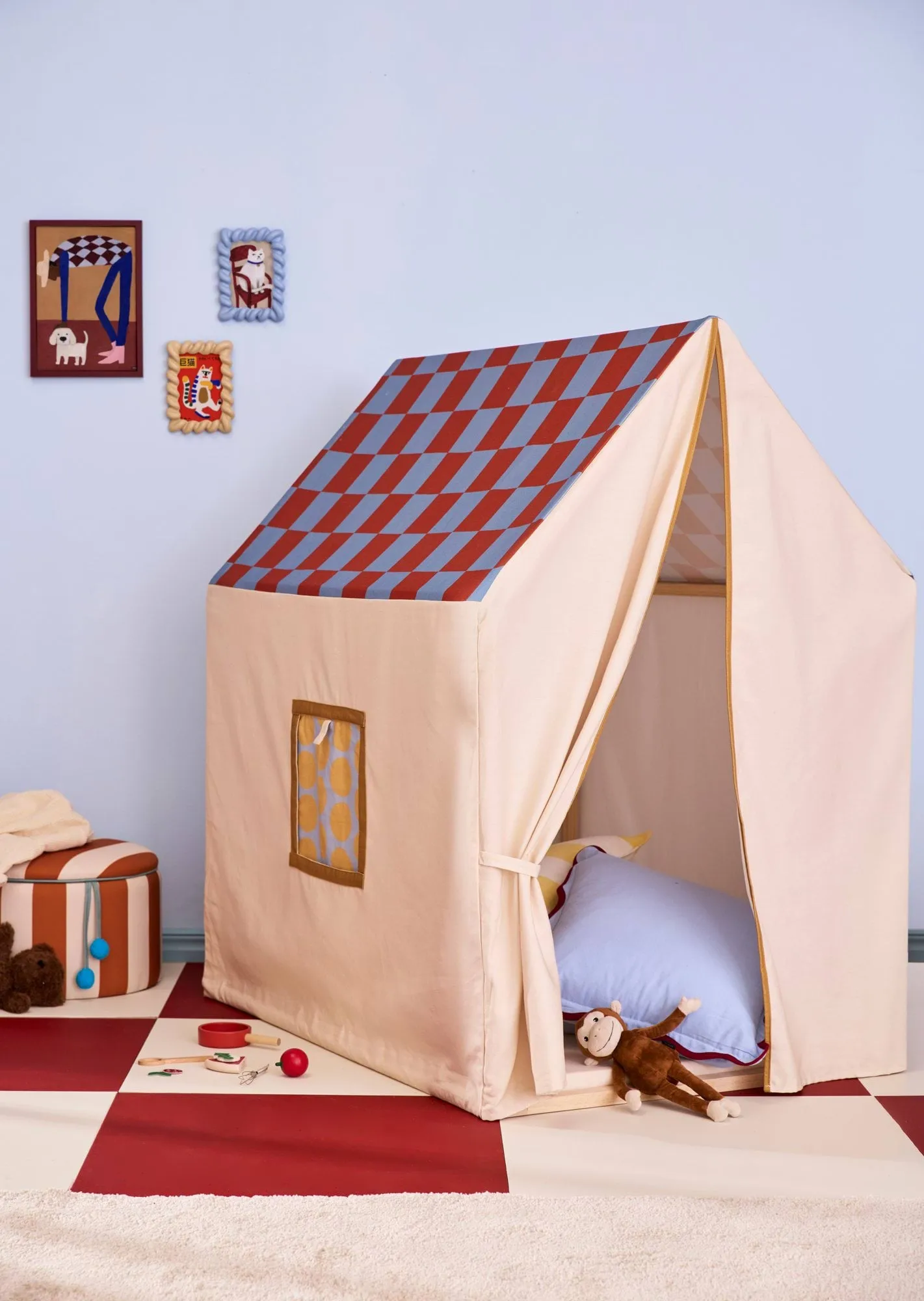 Namiot domek dla dzieci, 110x80x124 cm, Gołębia niebieska kratka Kid's Concept