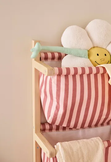 Półka wisząca z kieszeniami w paski - Brązowy róż, 40x19x60 cm - Kid's Concept
