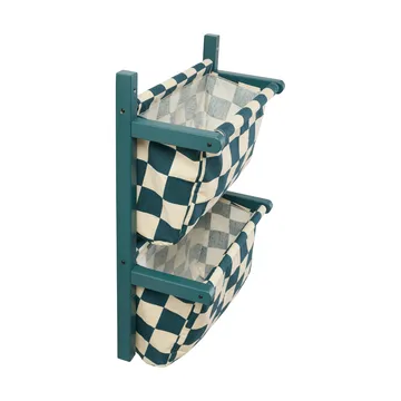 Półka z materiałowymi kieszeniami w kratkę - Turkusowy, 40×19×60 cm - Kid's Concept