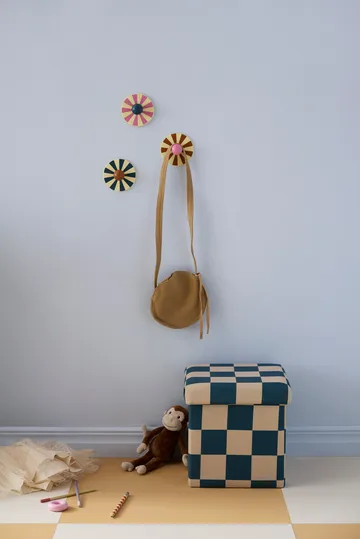 Pufa ze schowkiem w kratkę - Turkusowy, 30x30 cm - Kid's Concept