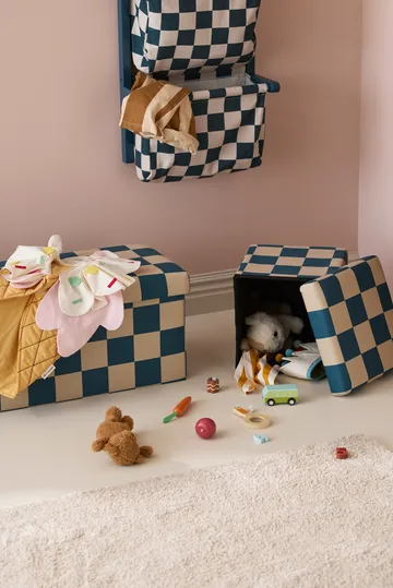 Pufa ze schowkiem w kratkę - Turkusowy, 80×30×30 cm - Kid's Concept