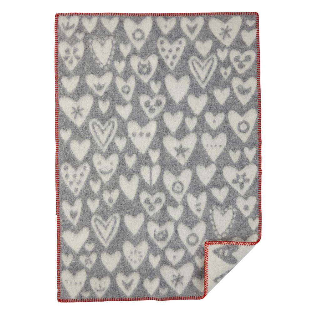 Klippan Yllefabrik Koc Baby Heart szary | Skandynawski Design | Wełniane koce i pledy | Szary