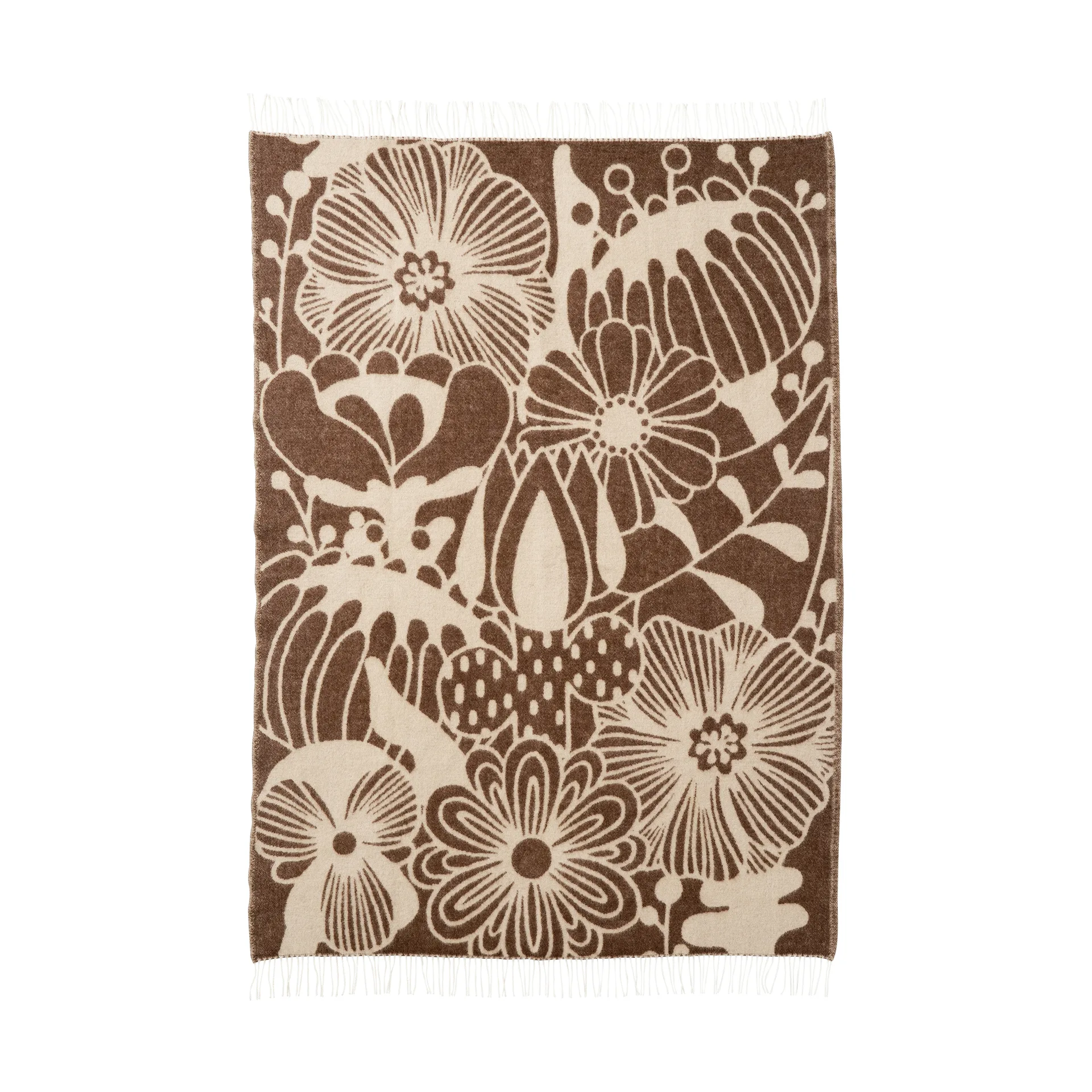 Pled wełniany Blomranka, Brown-beige, 130x200 cm Klippan Yllefabrik