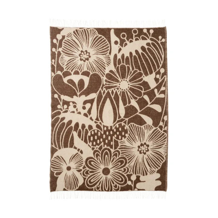 Pled wełniany Blomranka - Brown-beige, 130x200 cm - Klippan Yllefabrik