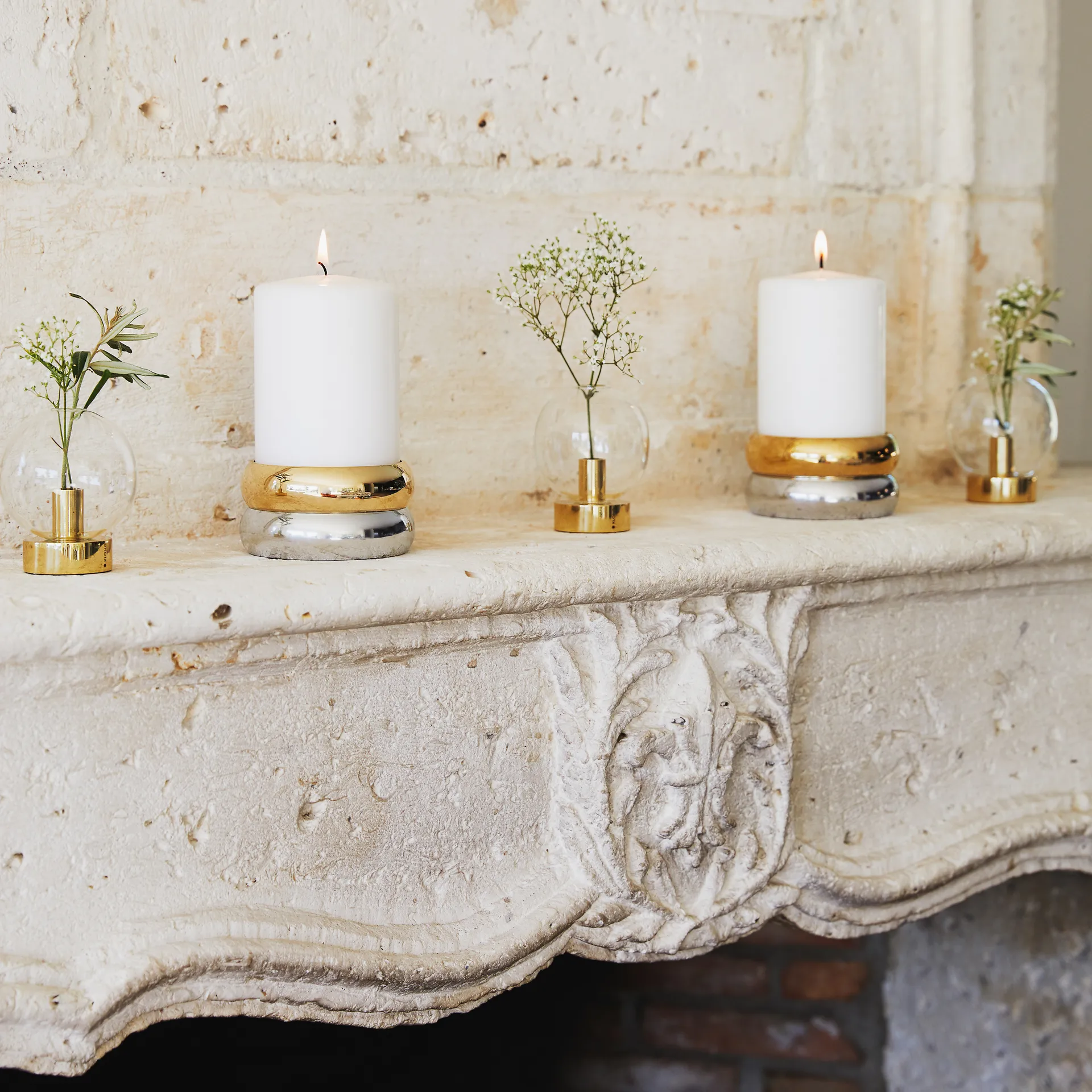 Świecznik Marriage, mosiądz -srebrny KLONG