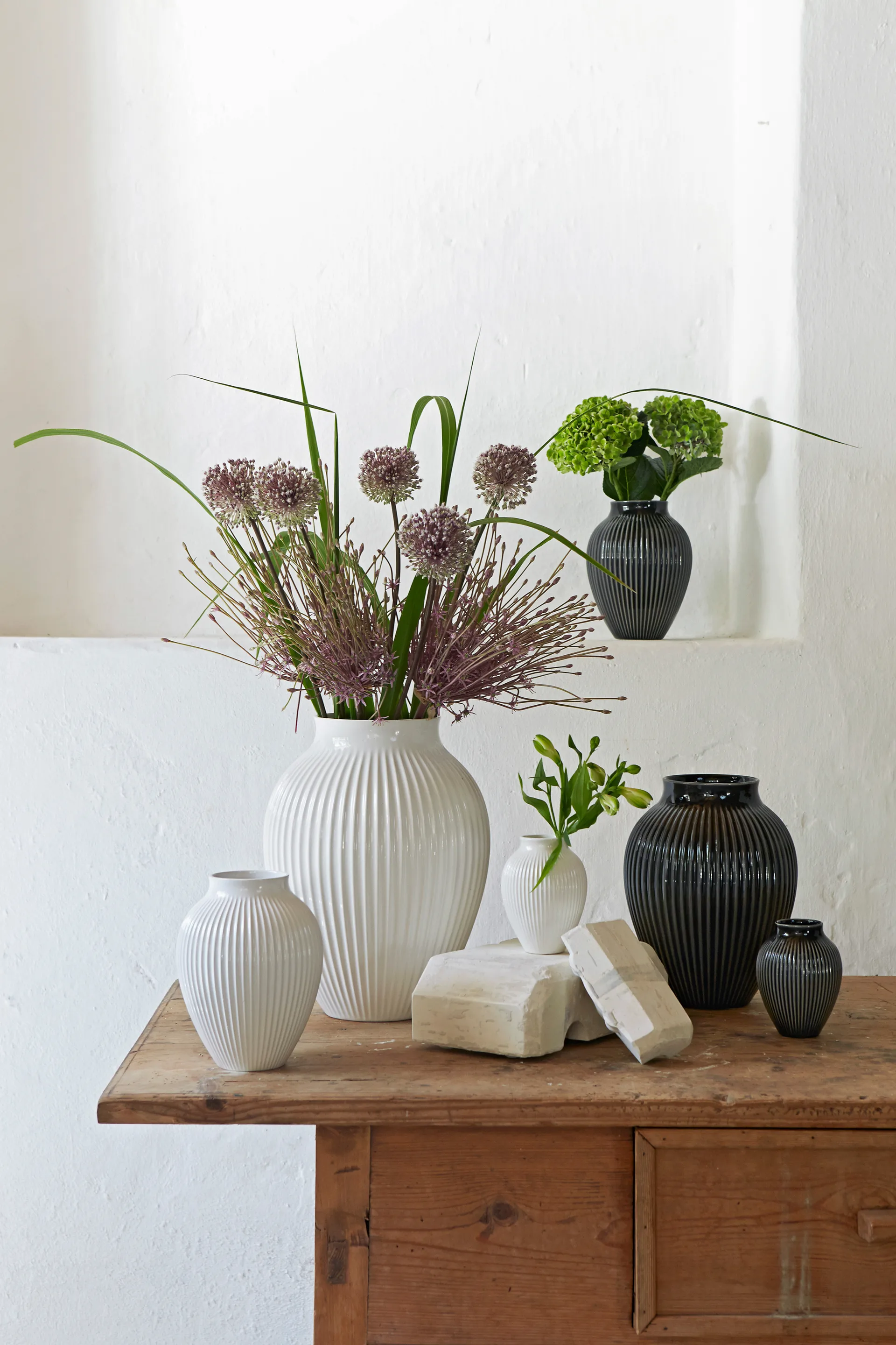 Knabstrup wazon żebrowany 35 cm, Biały Knabstrup Keramik