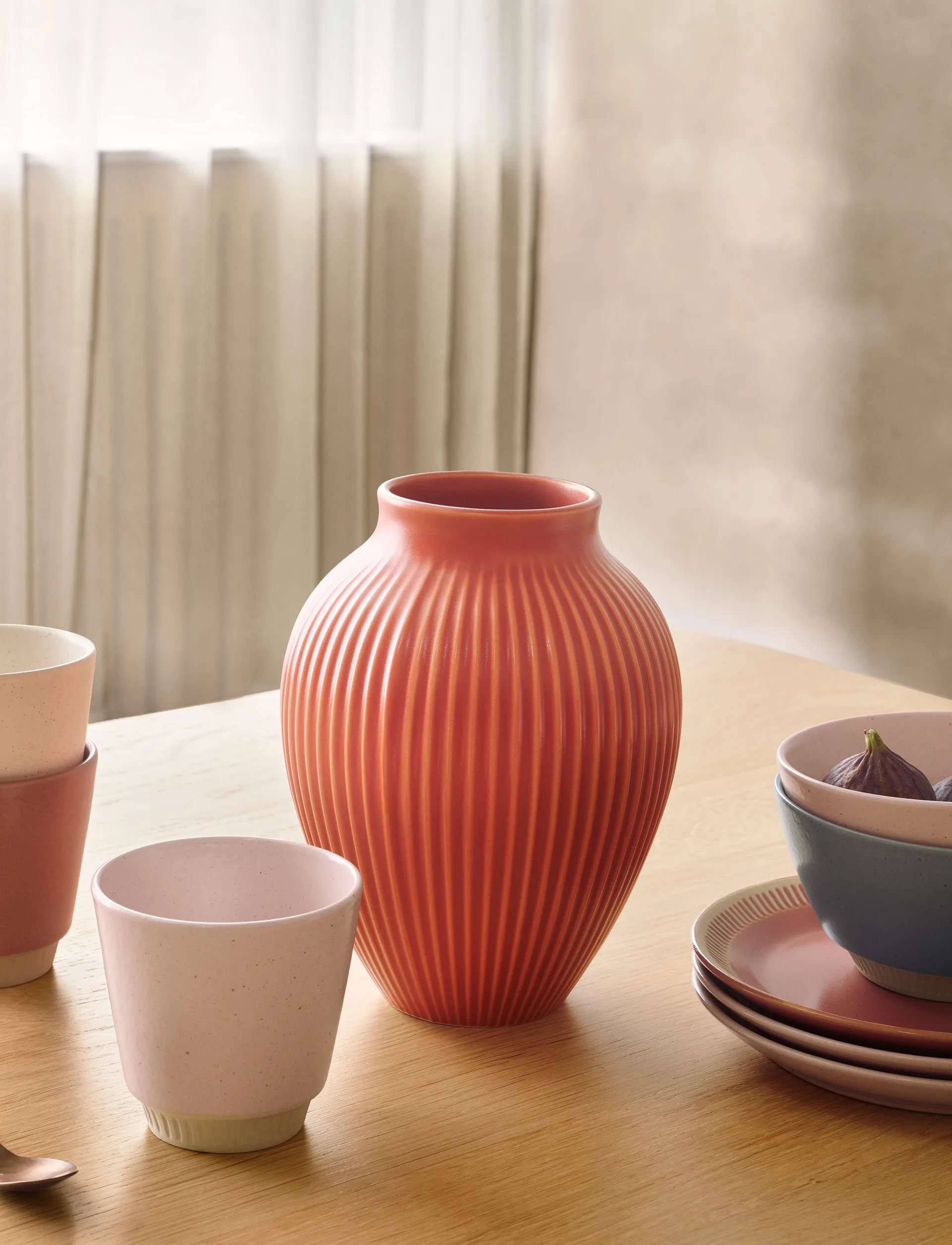 Wazon ryflowany Knabstrup 27 cm, Coral Knabstrup Keramik