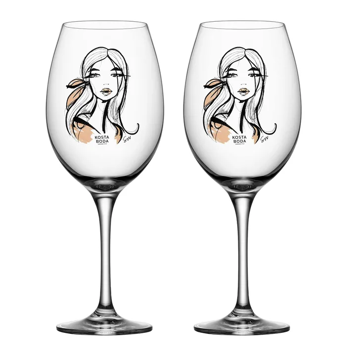 All about you kieliszki do wina 520 ml, 2‑pak - wait for her (brudny różowy) - Kosta Boda