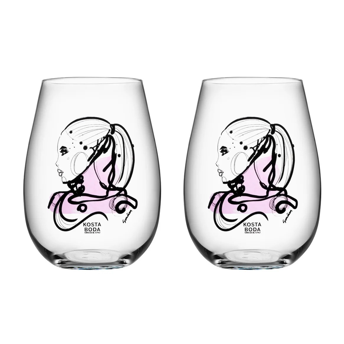 All about you szklanki do whisky 570 ml, 2‑pak, love you (różowy) Kosta Boda