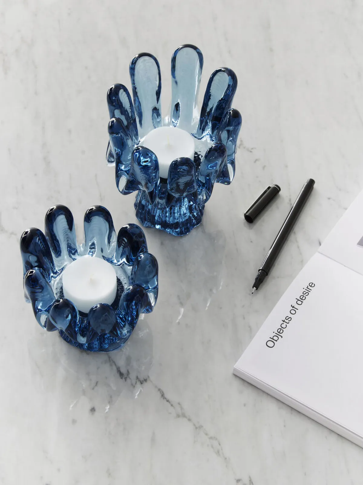 Okrągły szklany świecznik Solros 9,2 cm, Niebieski Kosta Boda