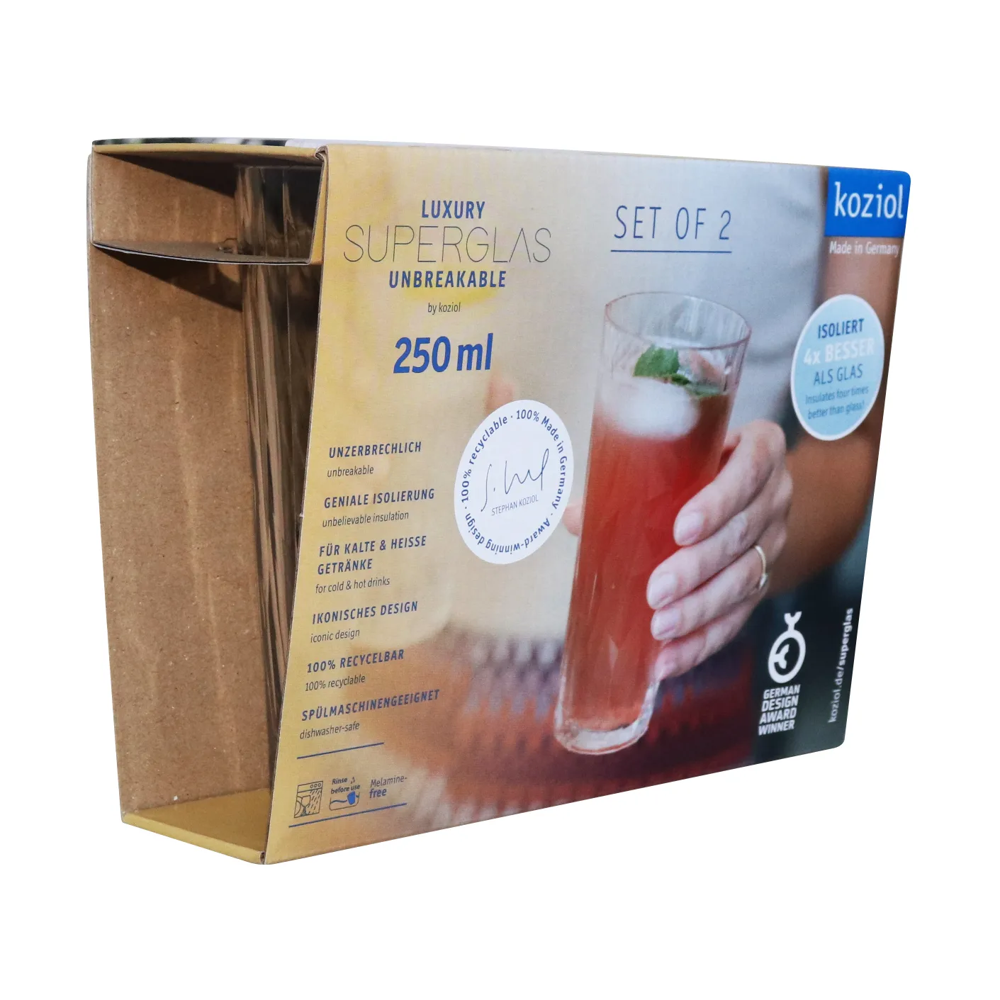 Club No. 19 plastikowe szklanki do drinków 250 ml, 2‑pak, Krystaliczny Koziol