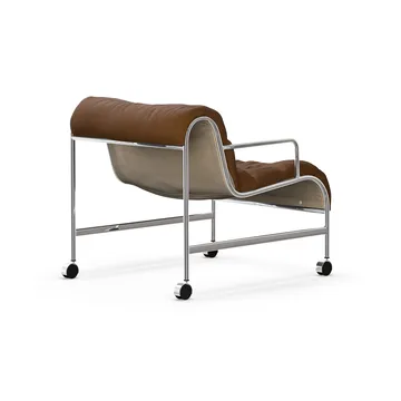 Fotel Sunny z podłokietnikami - Brąz Vidar - chromowany stelaż z kółkami - Lammhults