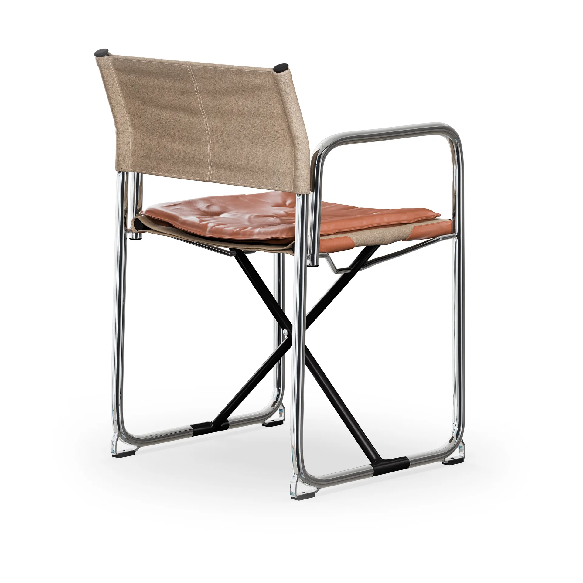 Krzesło X75-2 z podłokietnikami, Tkanina lniana natural - skóra Elmo Nordic Cognac-chromowane nogi Lammhults