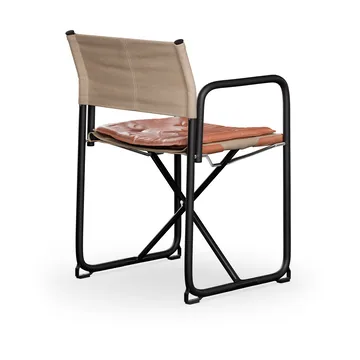 Krzesło X75-2 z podłokietnikami - Tkanina lniana natural – skóra Elmo Nordic Cognac–czarne nogi - Lammhults