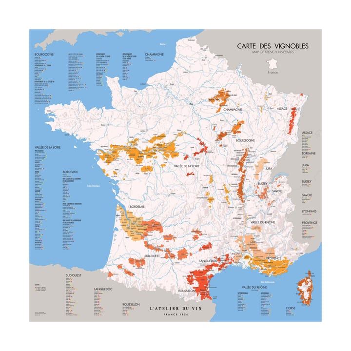Mapa win Francji L'Atelier - 57x57 cm - L'Atelier du Vin