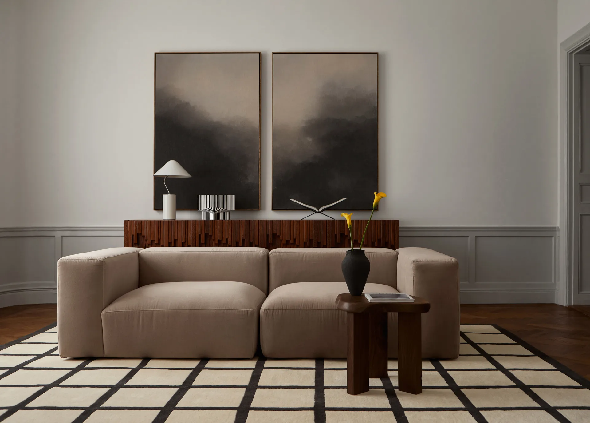 Avenue Checked Bone dywan wełniany, White, 300x400 cm Layered