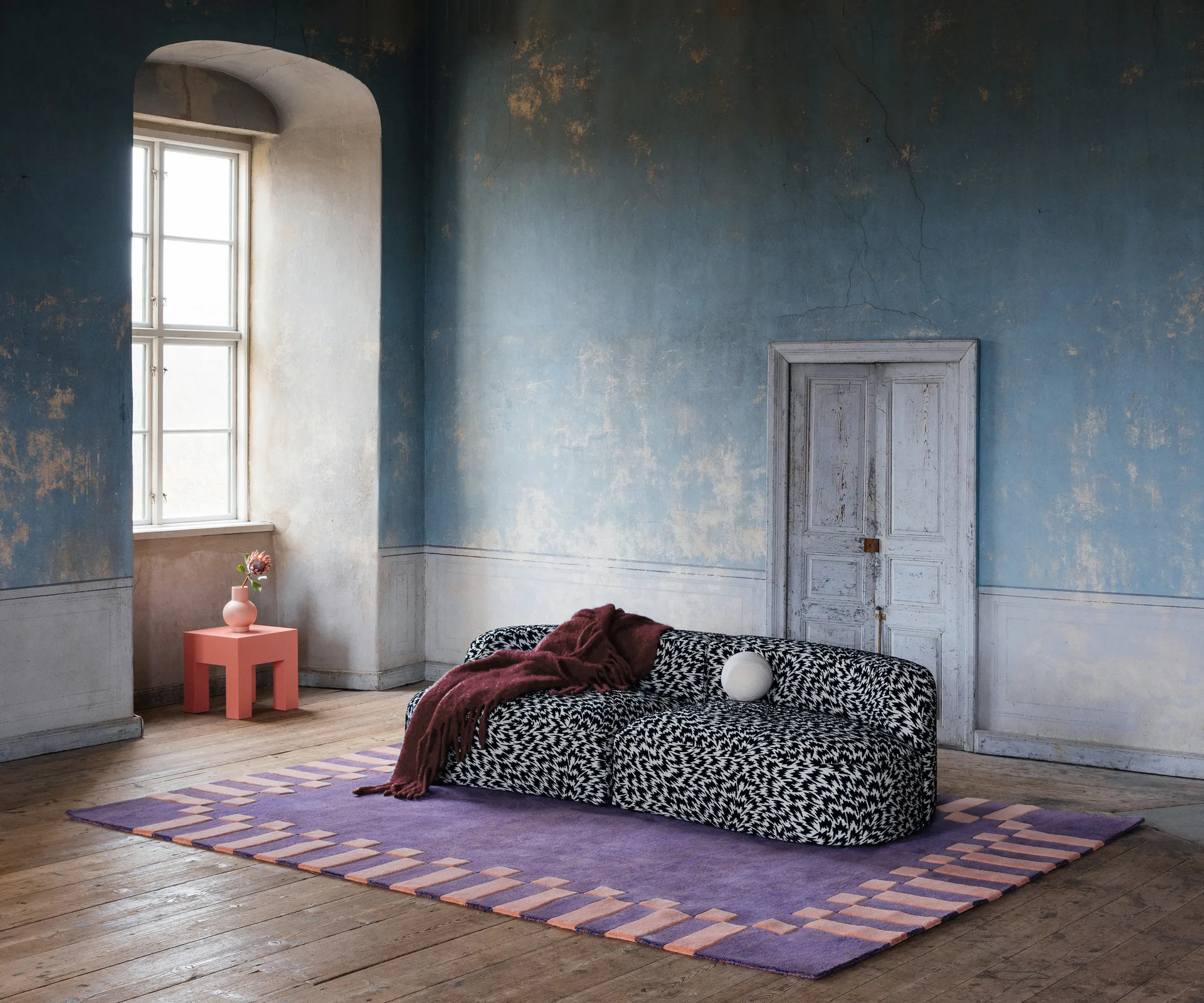 Dywan wełniany Teklan Frame, Cobalt salmon, 300x400 cm Layered