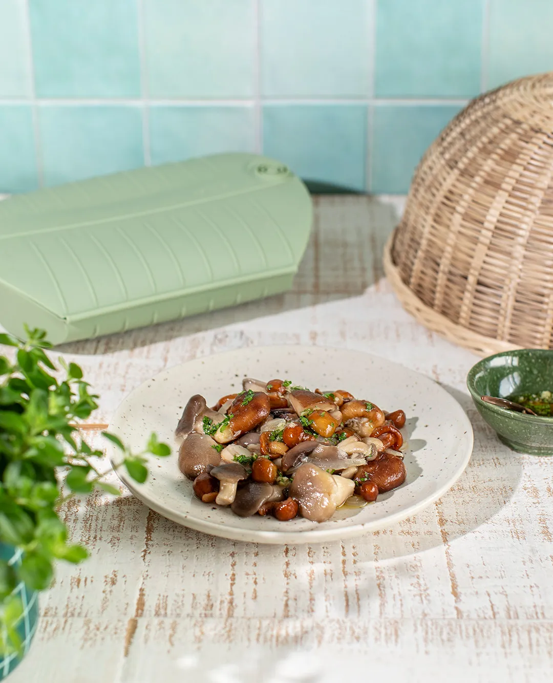 Lékué naczynie do gotowania na parze, Zielony, z tacą, 4-szt. Lékué