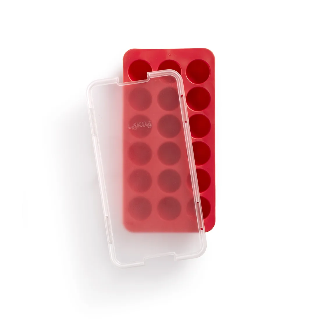 Prostokątna forma silikonowa do kostek lodu Lékué z pokrywką, Czerwona Lékué