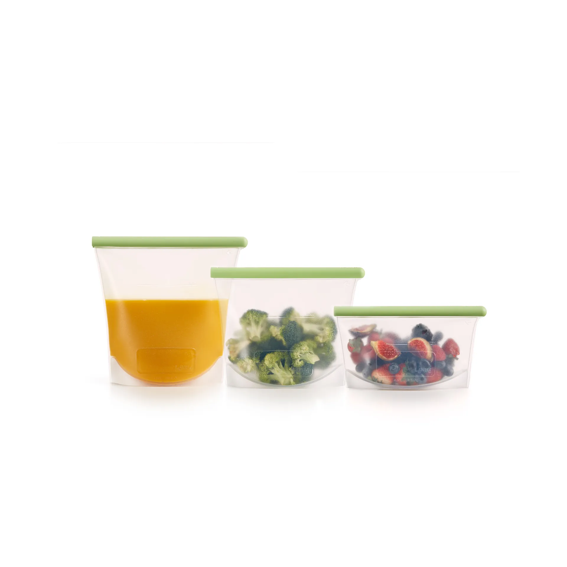 Zestaw 3 Woreczków silikonowych wielokrotnego użytku Lékué, zielony, Zielony Lékué