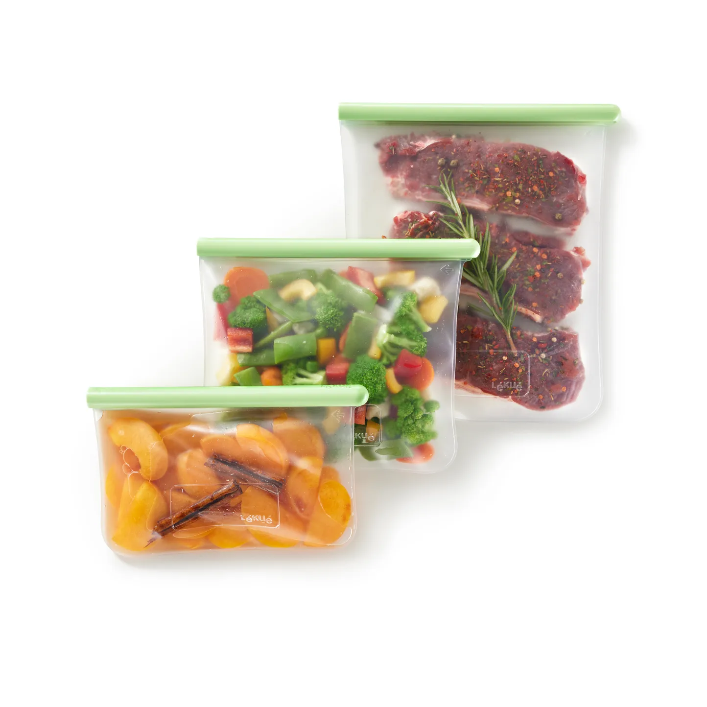 Zestaw 3 woreczków strunowych wielokrotnego użytku Lékué, Zielony Lékué