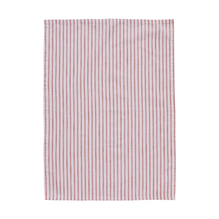 Ręcznik kuchenny Olivia, wąskie paski 50x70 cm - Off White-Dark Coral - Lene Bjerre