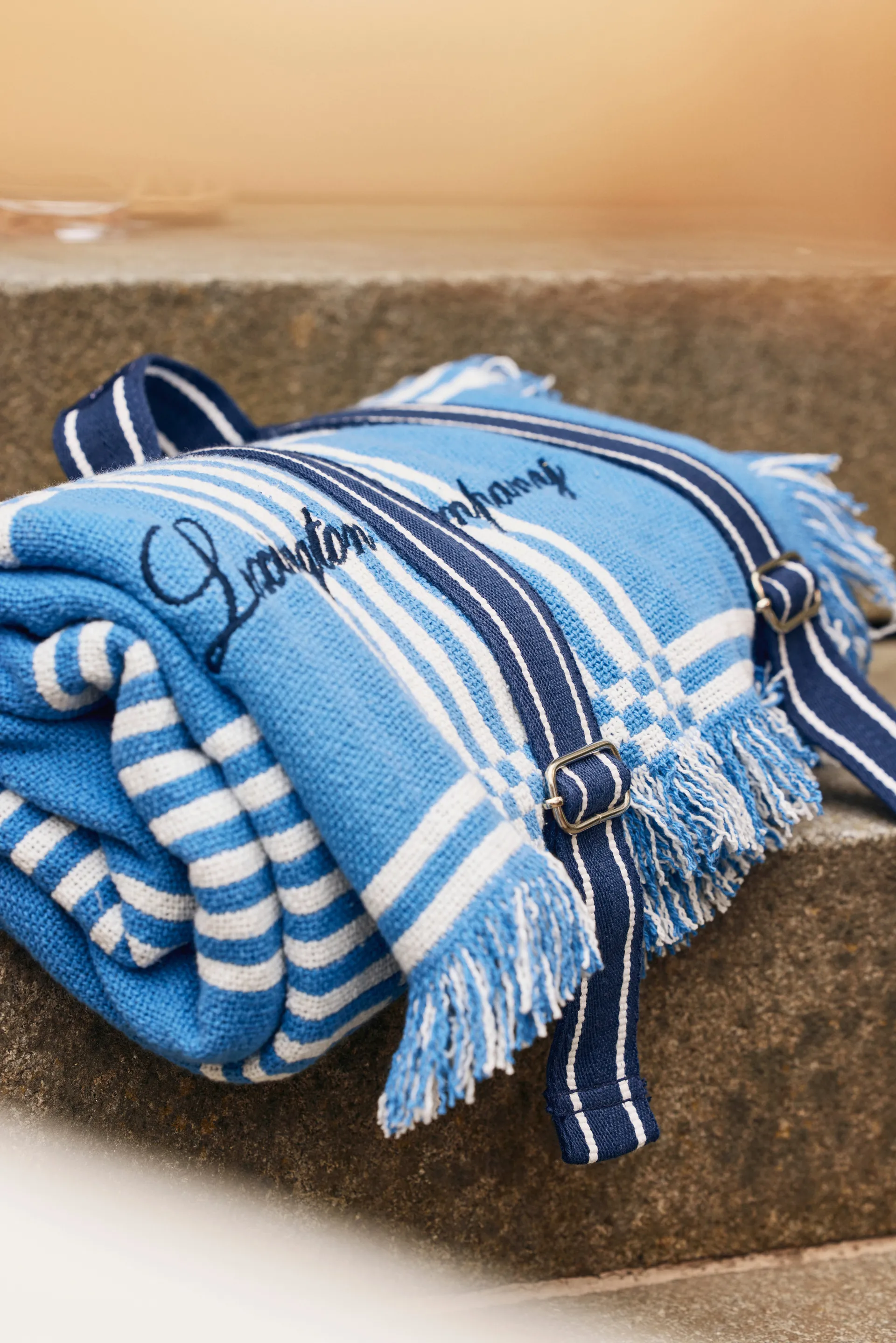 Bawełniany koc piknikowy Checked 150x150 cm, Blue Lexington