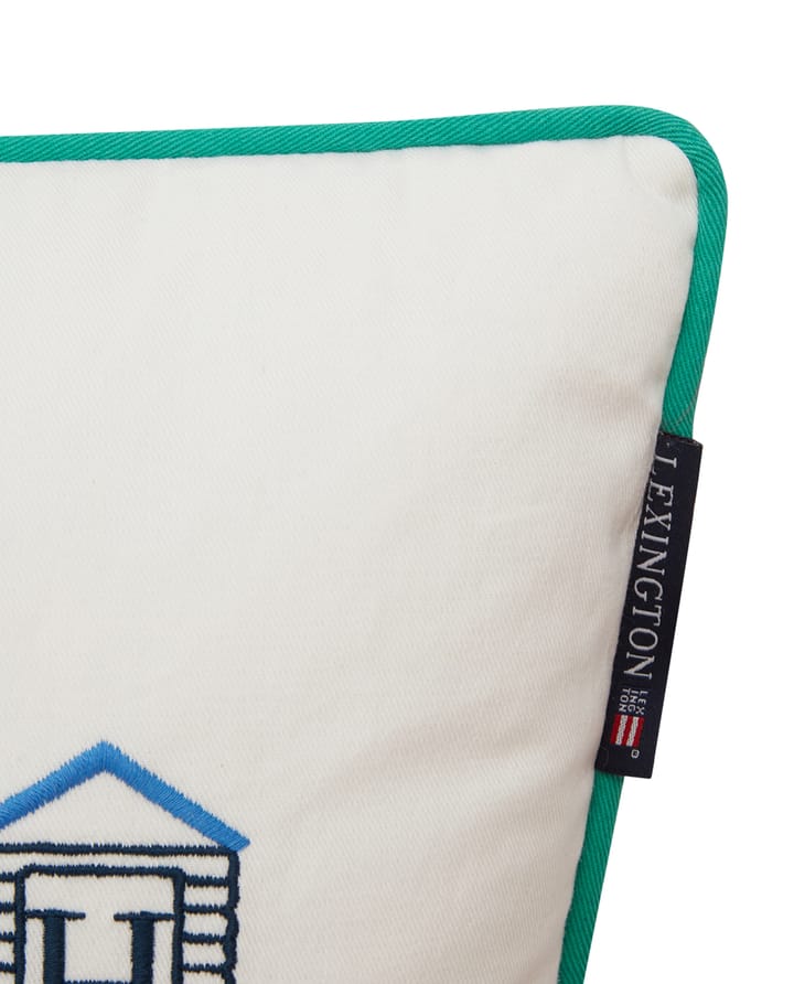 Beach Club Small Embroidered poduszka 30x40 cm - Niebieski-biały-zielony - Lexington
