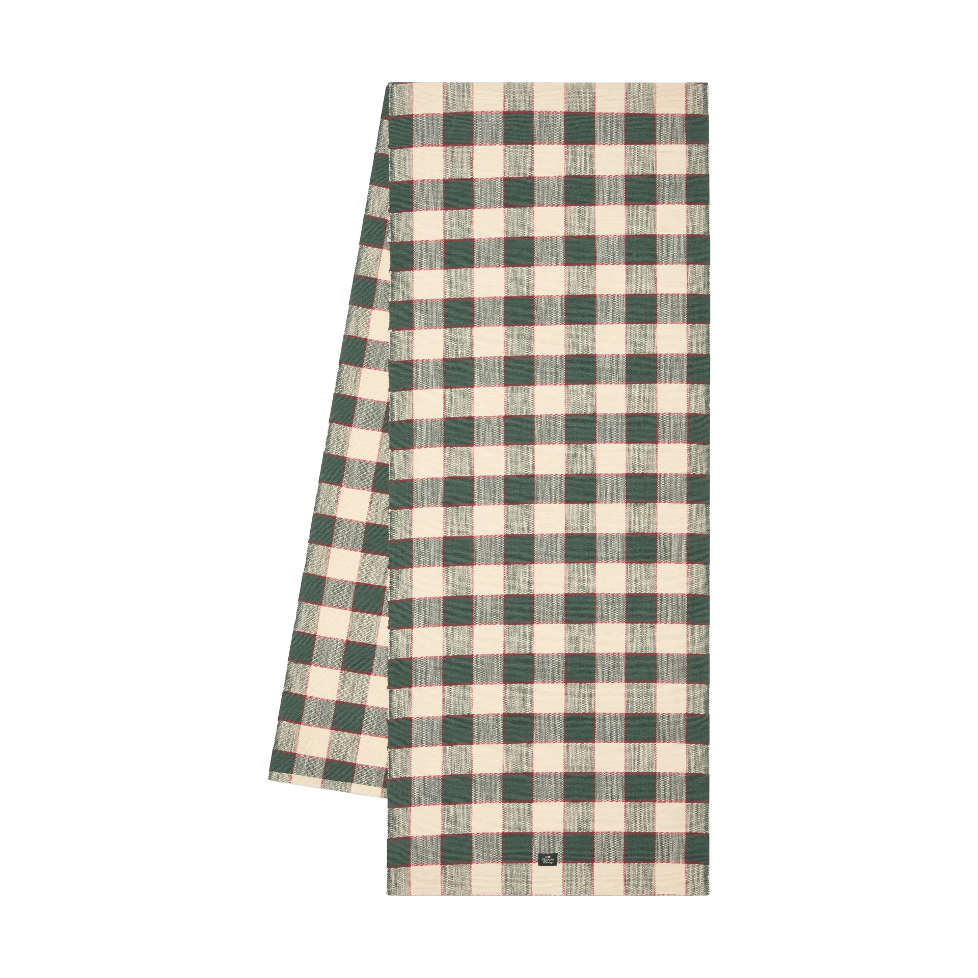 Bieżnik Checked z ekologicznej bawełny, Green-Light beige-red, 50x250 cm Lexington