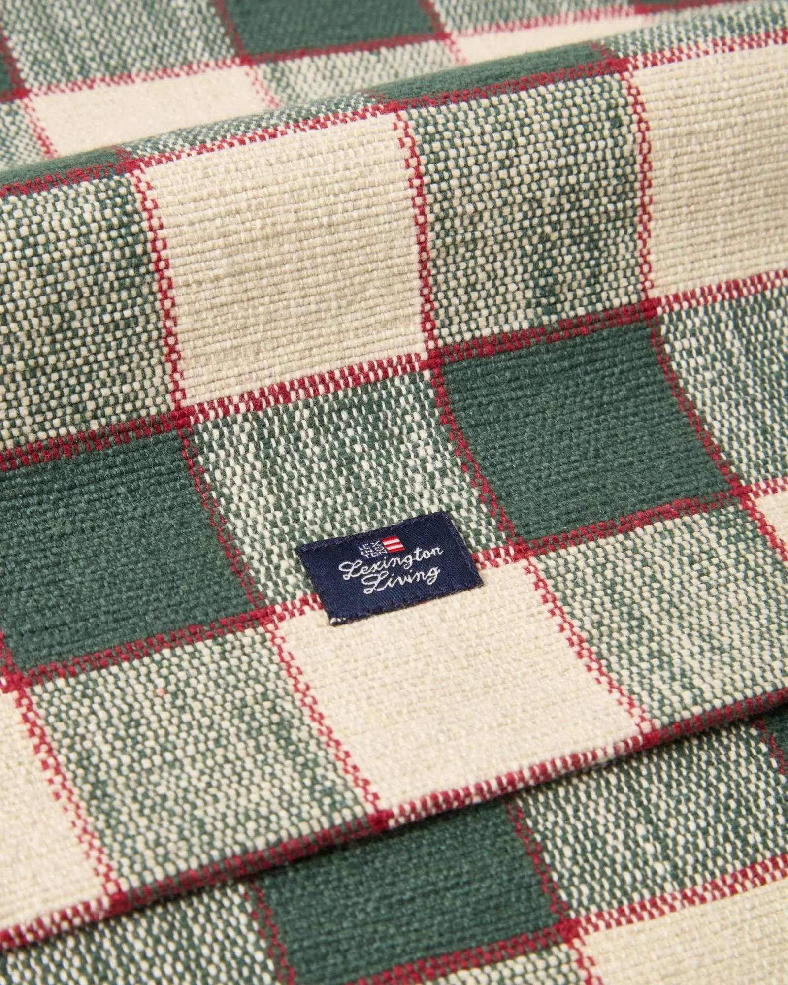 Bieżnik Checked z ekologicznej bawełny, Green-Light beige-red, 50x250 cm Lexington