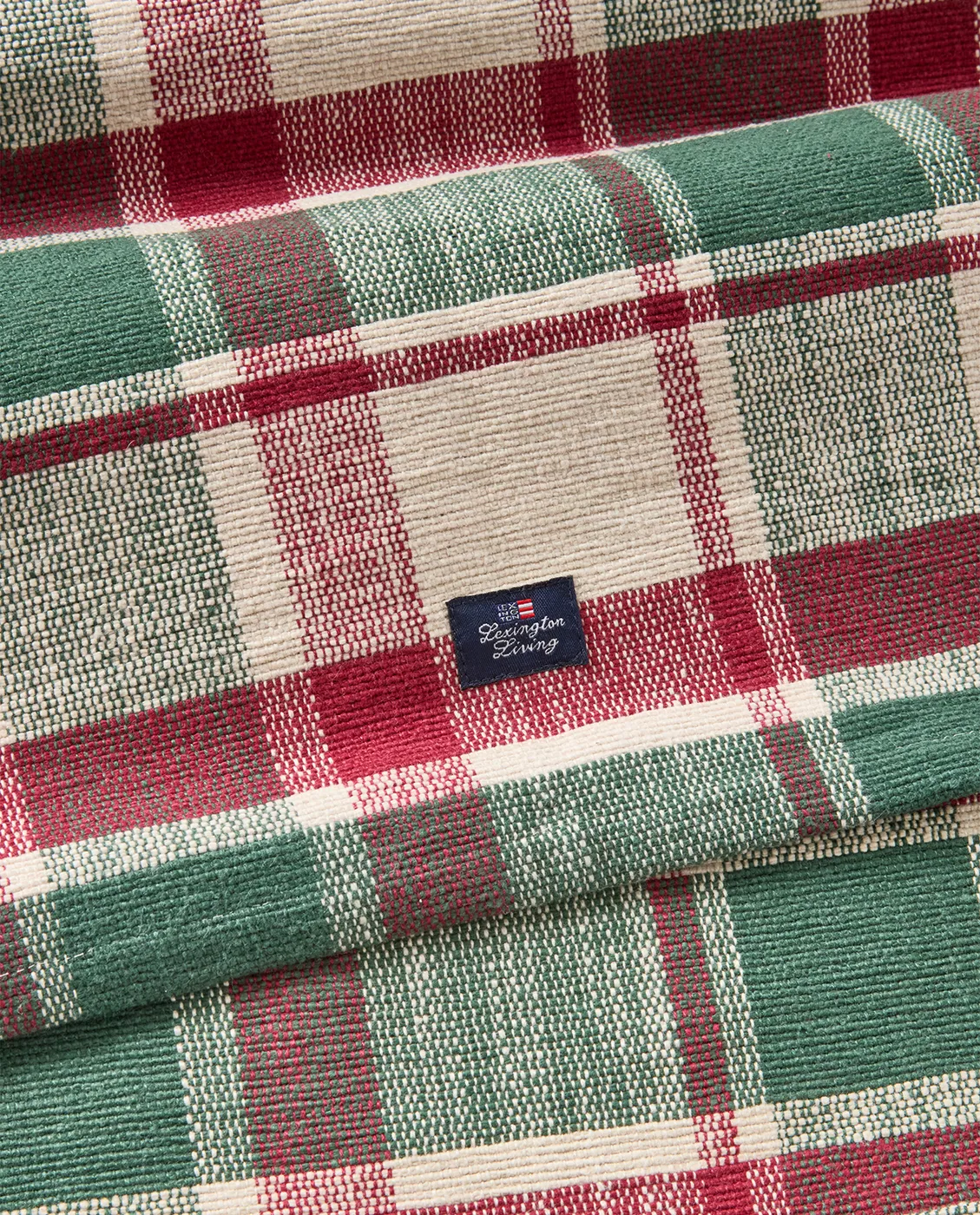 Bieżnik Checked z ekologicznej bawełny, Green-red-beige, 50x150 cm Lexington