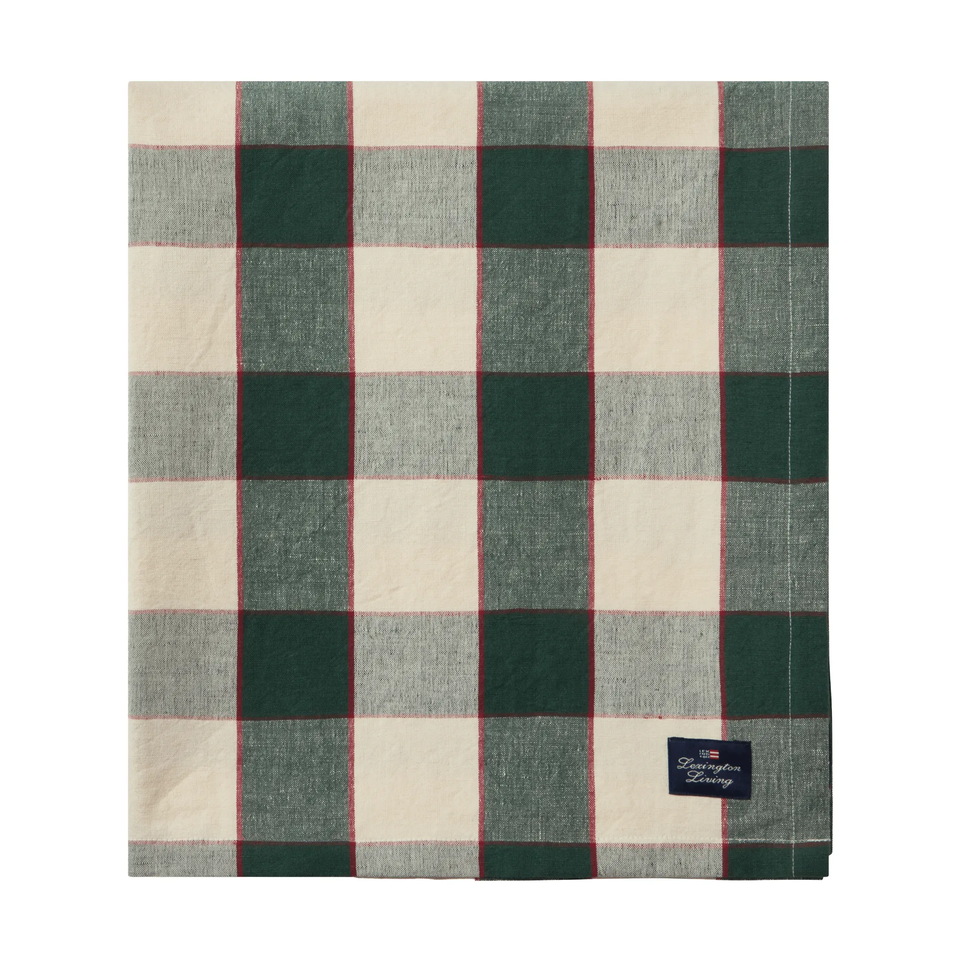Checked Cotton Linen obrus 150x250 cm, Green-light beige-red Lexington