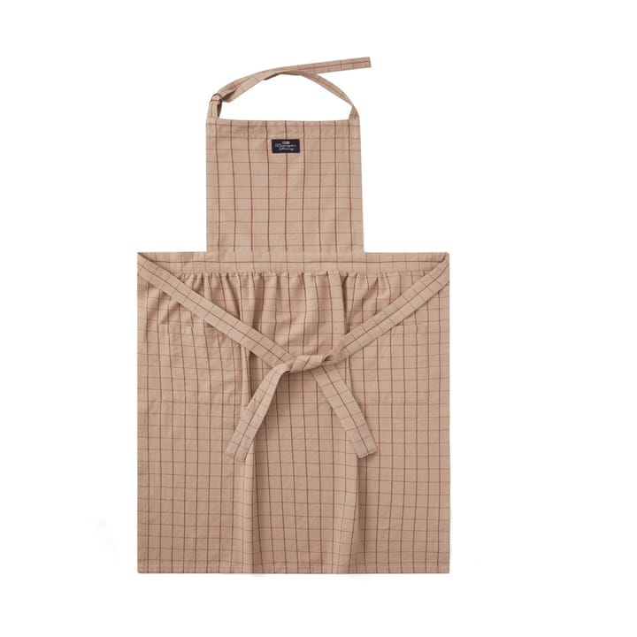 Checked Organic Cotton Oxford Fartuch, Beige-red Lexington