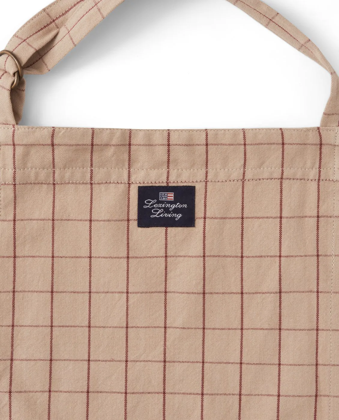 Checked Organic Cotton Oxford Fartuch, Beige-red Lexington