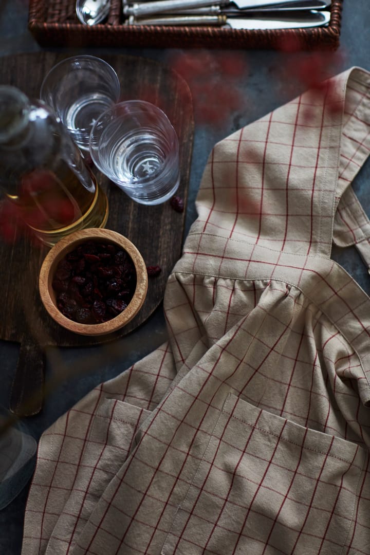 Checked Organic Cotton Oxford Fartuch, Beige-red Lexington