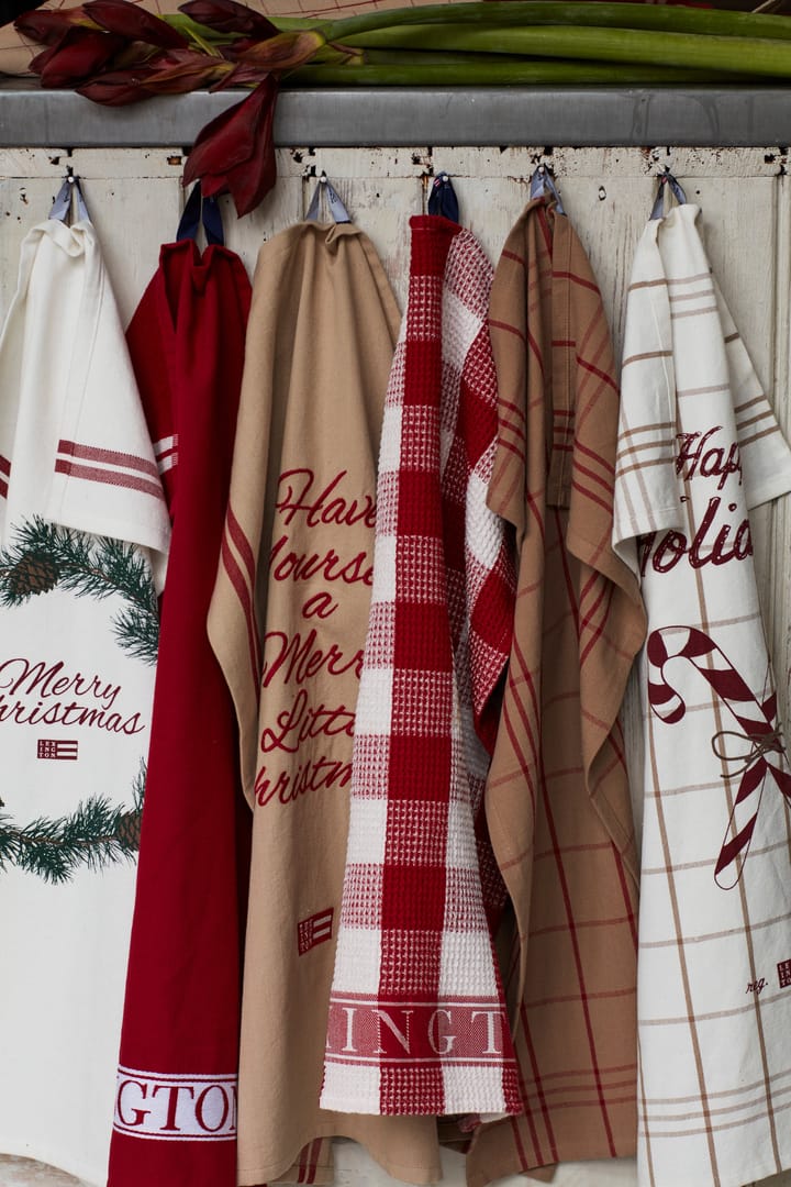Checked Organic Cotton Oxford ręcznik kuchenny 50x70 cm, Beige-red Lexington