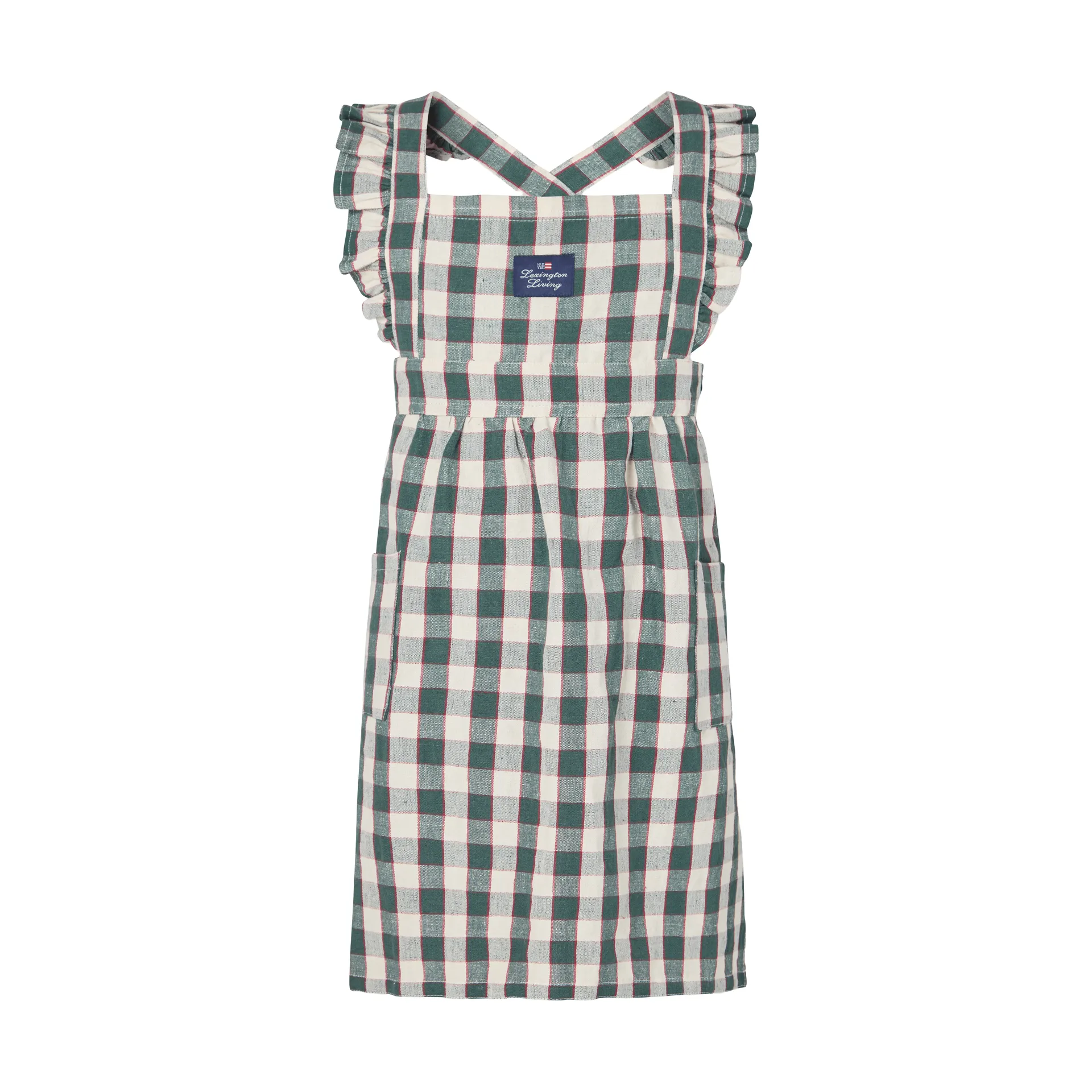 Fartuch dziecięcy Checked cotton linen, Green-Light beige-red, 4-6 lat Lexington