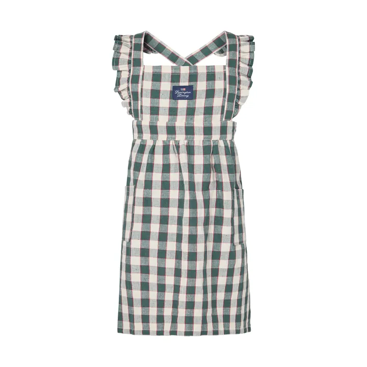 Fartuch dziecięcy Checked cotton linen - Green-Light beige-red, 4-6 lat - Lexington