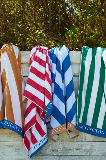 Graphic Cotton Velour ręcznik plażowy 100x180 cm - Niebieski-biały-beżowy - Lexington